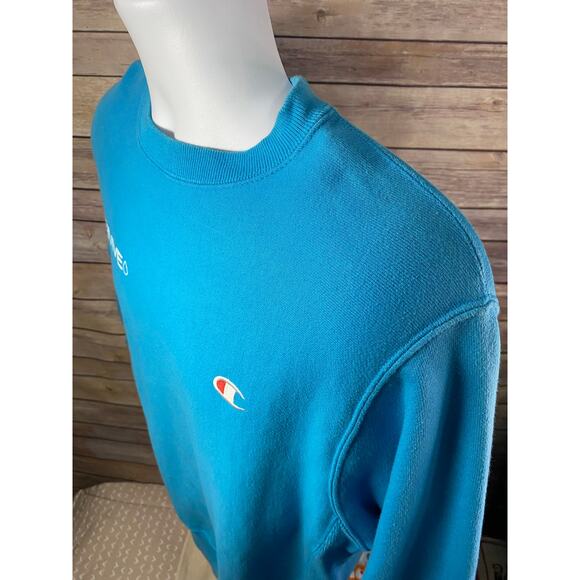 Vintage Champion Reverse Weave 90s Olympia Revive Blue Sweatshirt size Small - Picture 10 of 11